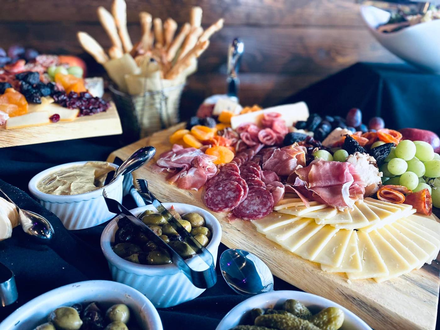 Charcuterie and cheese board with olives